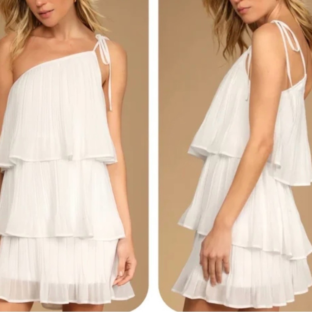Lulu's White One Shoulder Tiered Dress